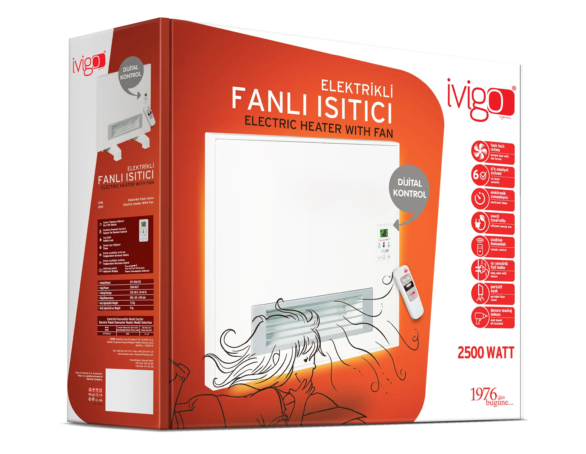  İVİGO EFP 2500 Watt Dijital Fanlı Isıtıcı Beyaz