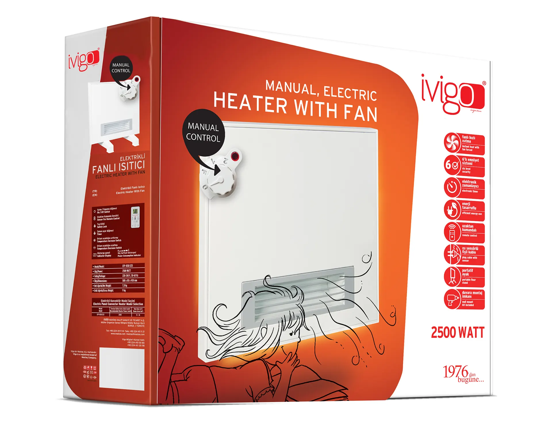 İVİGO EFP 2500 Watt Manuel Fanlı Isıtıcı Beyaz