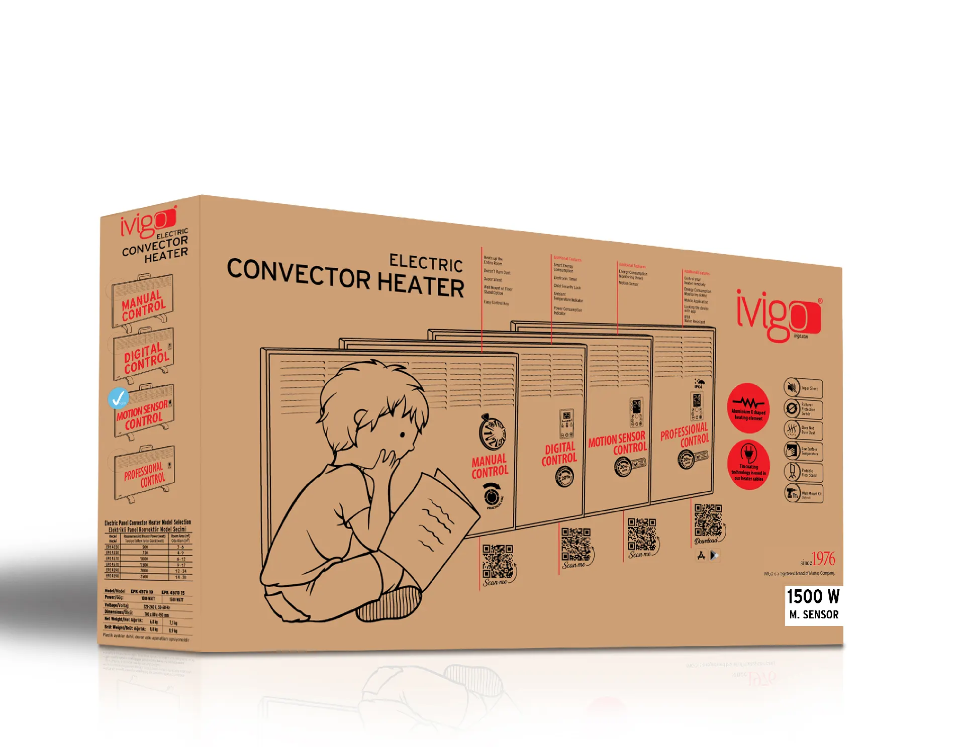 İVİGO EPK 1500 Watt Hareket Sensörlü Konvektör Isıtıcı Beyaz