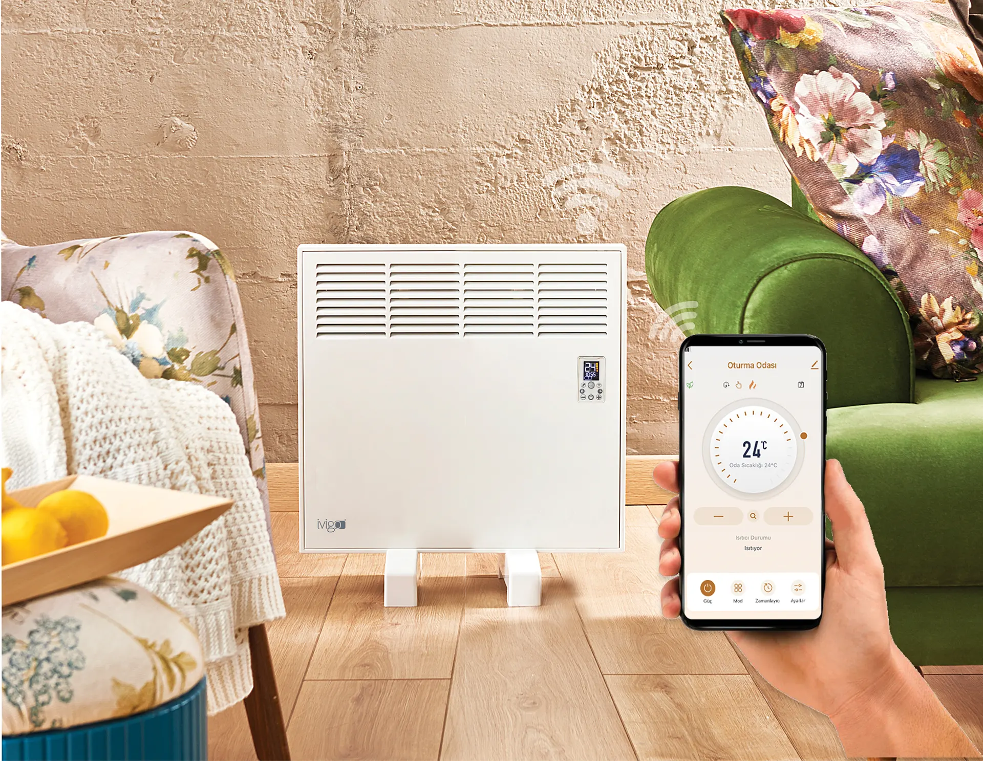 İVİGO EPK 750 Watt Profesyonel Wi-Fi Konvektör Isıtıcı Beyaz Ayaklı