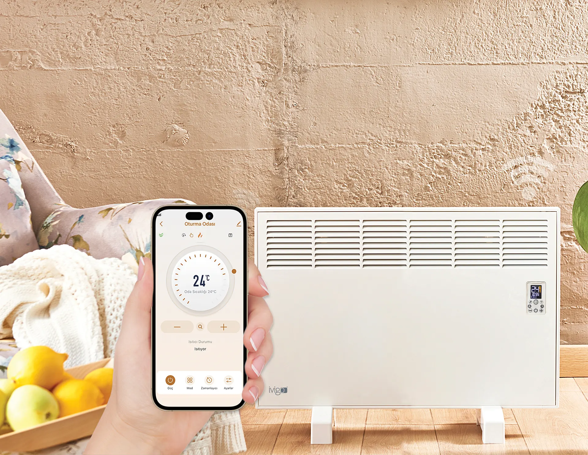 İVİGO EPK 1500 Watt Profesyonel Wi-Fi Konvektör Isıtıcı Beyaz Ayaklı